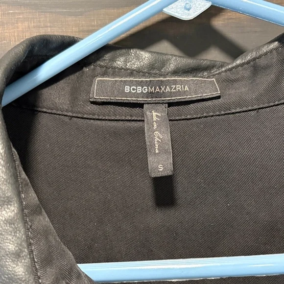 BCBG Black Button-Up Shirt Dress with Faux Leather Accents - Picture 3 of 5